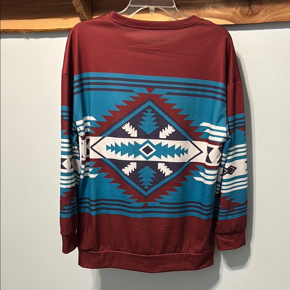 Tribal Pattern Maroon and Teal Sweater